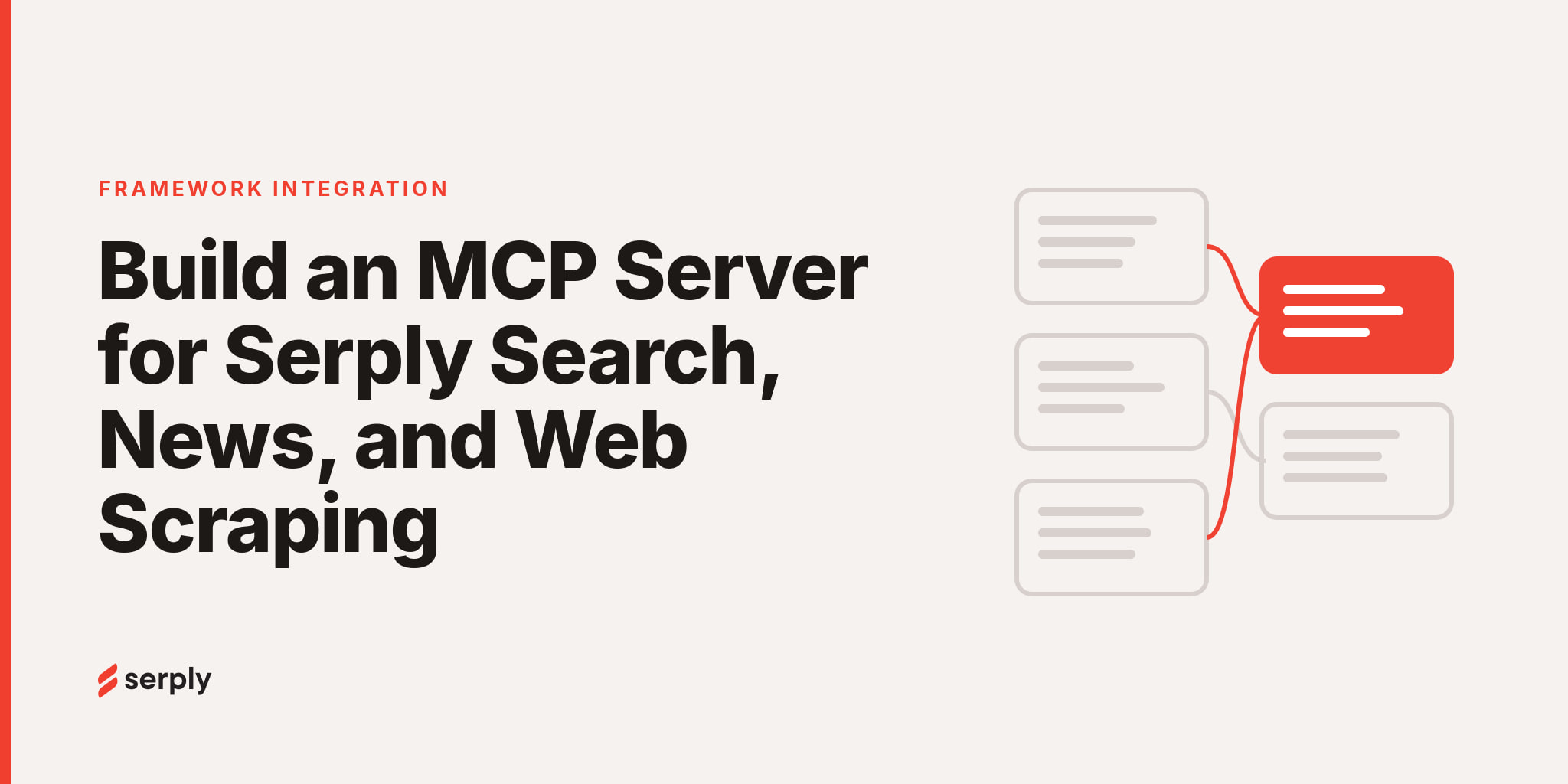 Diagram of an MCP server exposing search, news, and scrape tools to an AI agent